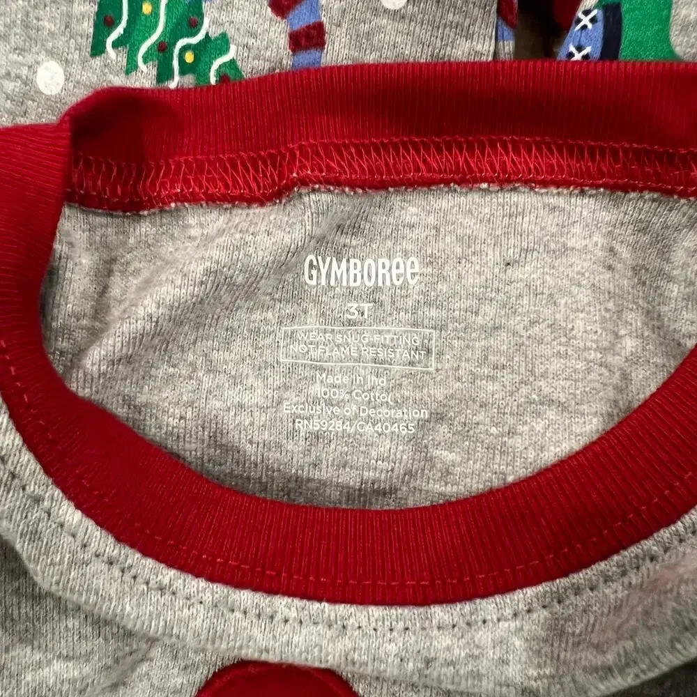 NWT Gymboree Boys Grey W/Christmas Dinosaur Cotton Pajamas